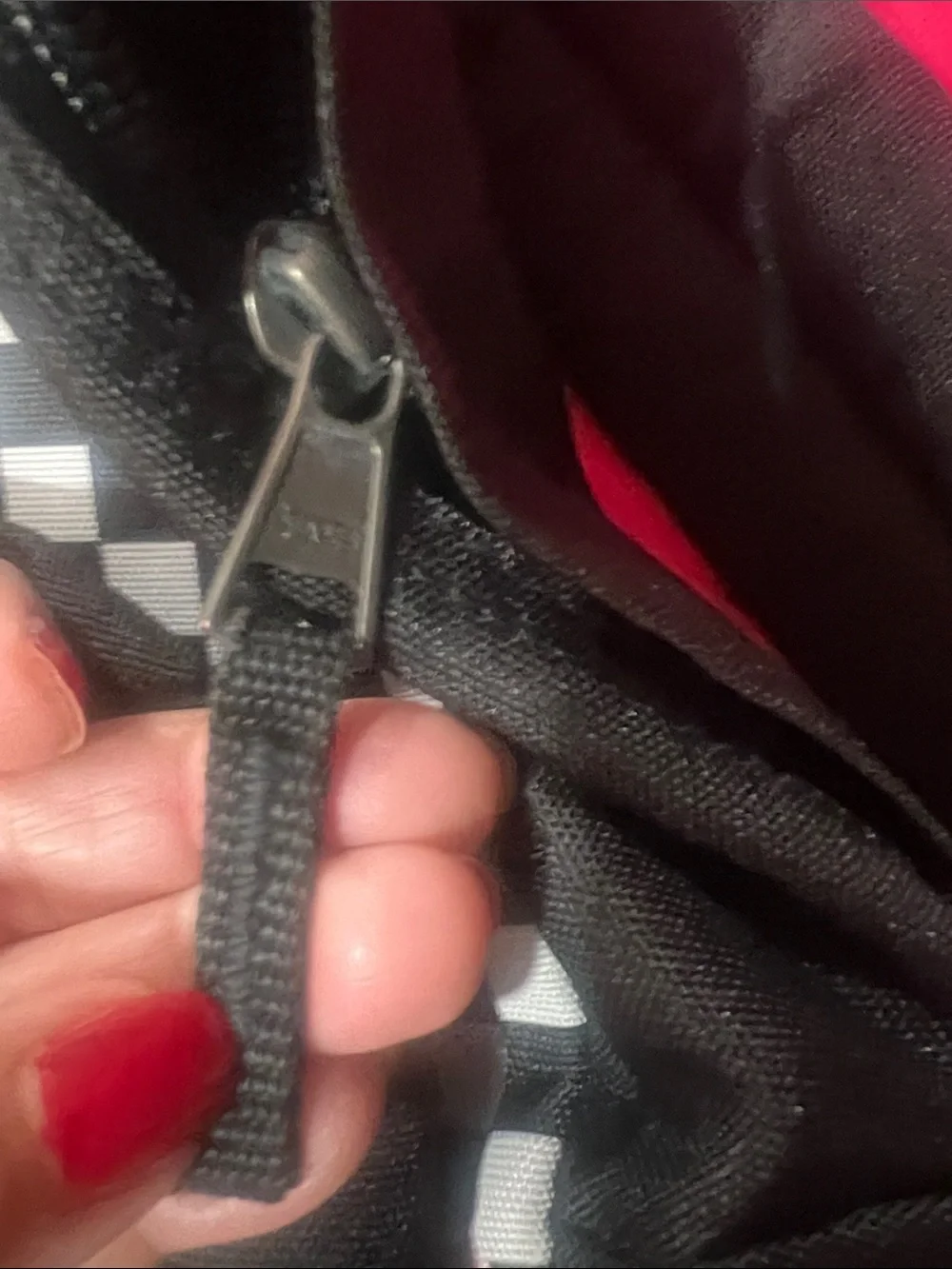 Vans Black Checkerboard Backpack with Red Rose Accents